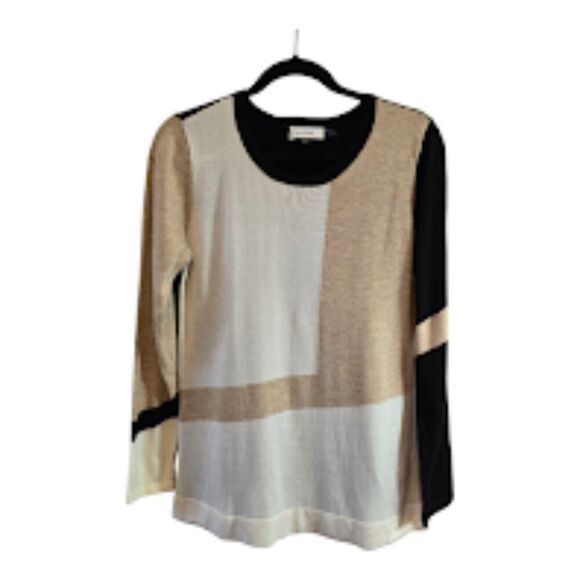 Calvin Klein Sweaters - CALVIN KLEIN COLOR BLOCK SWEATER SIZE MEDIUM SWEATER LONG SLEEVE BLACK TAN IVORY